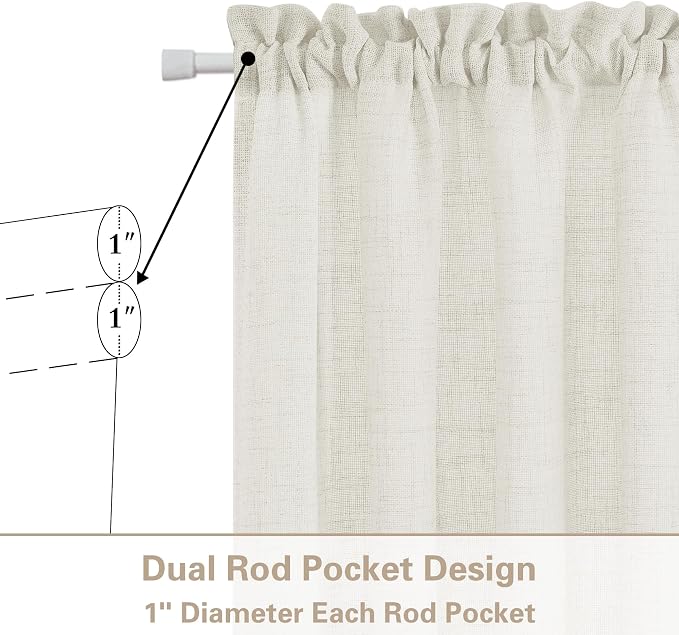 2 Panels Natural Thick Linen Door Curtain W35 x L40 Semi Sheer | Privacy Semi Sheer Light Filtering Drapes, for Bedroom Kitchen Bathroom, Tieback, French Door Curtains, Wrinkle Free
