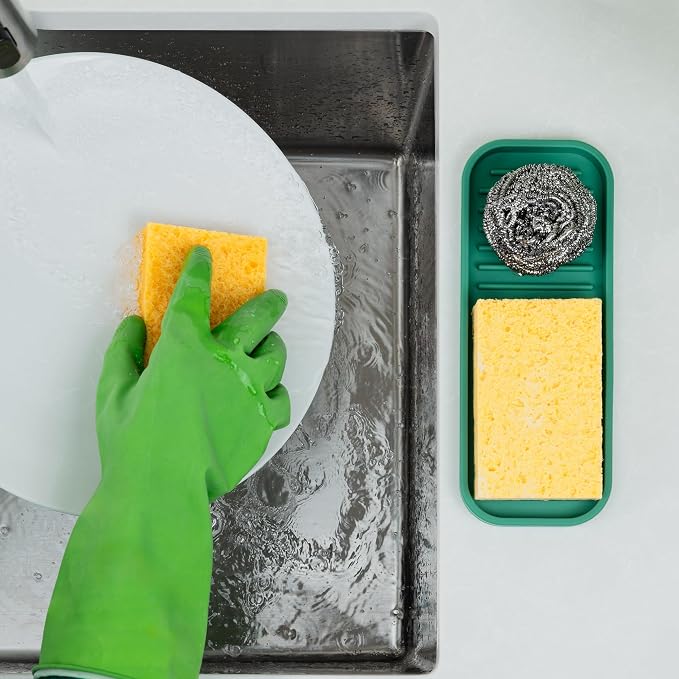 Zulay Kitchen (9x3.5) Silicone Sponge Holder for Kitchen Sink - Flexible Multipurpose Soap Tray - Sink Organizer for Kitchen, Bathroom, Makeup, Trinkets & More (Pine Green)