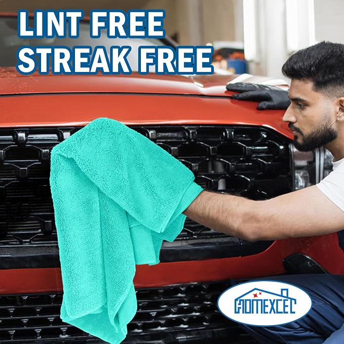 HOMEXCEL Professional Large Microfiber Car Drying Towels 2 Pack, 31" x 24" | Highly Absorbent, Lint Free, Scratch Free, Fast Drying, Absorbent Microfiber Towel for Cars SUVs RVs Trucks Boats, Green