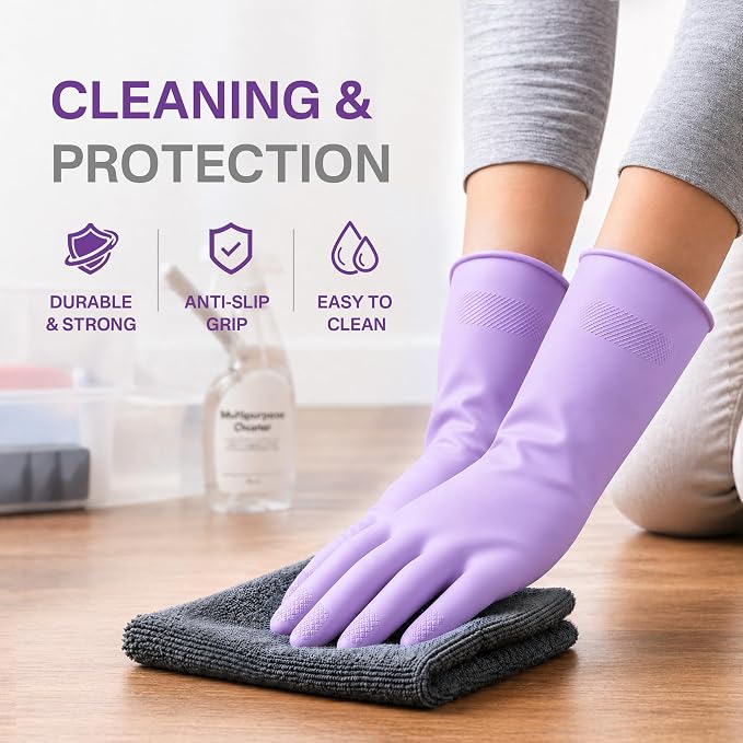 Cleaning Rubber Gloves, Waterproof Non-Slip Long Cuff Dishwashing Household Kitchen Gloves