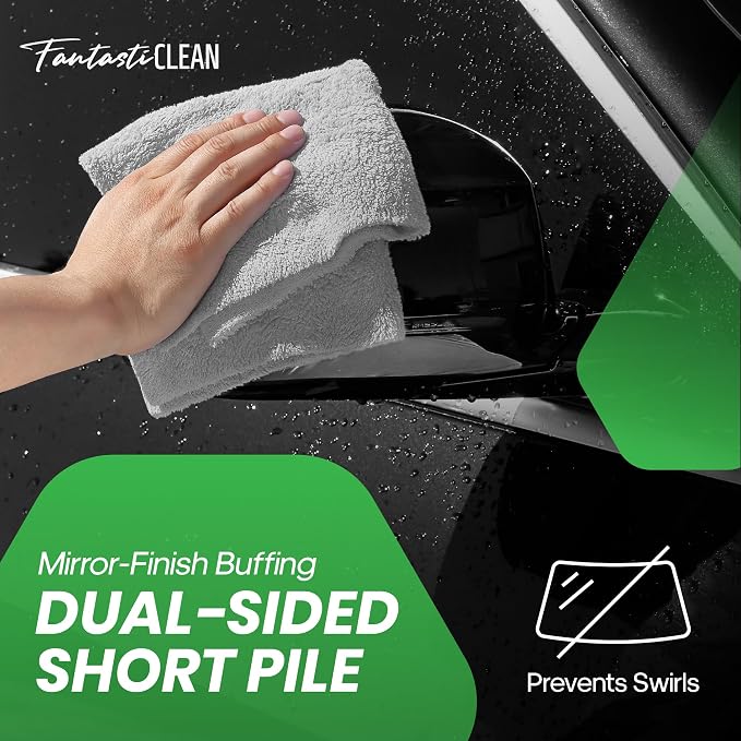 Fantasticlean Thick Microfiber Towel Roll, 14" x 14", 20 Pack, Grey | Tear Away Detailing Cloth, Ultra Absorbent, Scratch-Free, Fluffy Coral Fleece, 230 GSM, for Car, Home