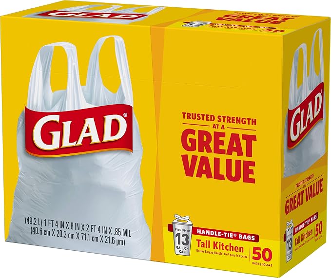 Glad Tall Handle-Tie Kitchen Trash Bags - 13 Gallon - 50 Count - 4 Pack (Packaging May Vary)