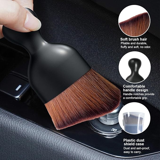 Ziciner 2 PCS Car Detailing Brush, Curved Soft Bristles Auto Removal Dust Collectors, Universal Vehicle Dashboard, Air Conditioner Vents etc Interior Cleaning Tool Accessories (Dark Brown)