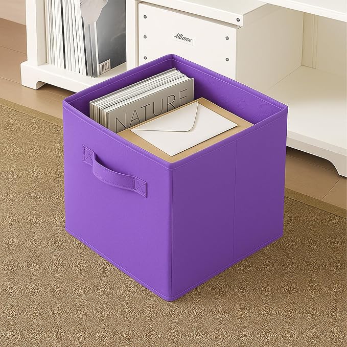 ShellKingdom Storage Bins, Foldable Fabric Storage Cubes And Cloth Storage | Storage Organizer For Closet And Toys, 10.5x10.5x11 INCH, 6 Pack (Violet)