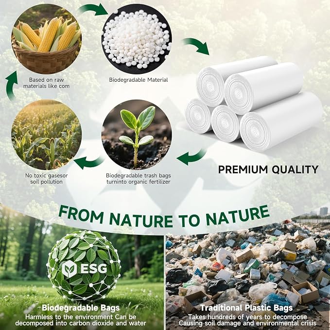 4 Gallon Small Trash-Bags With Handles - White 4 Gal Bathroom Mini Garbage Bags 100 Count 15 Liter Kitchen Car Office Unscented Biodegradable Little Wastebasket Liners Strong Thick Bulk Vincereon