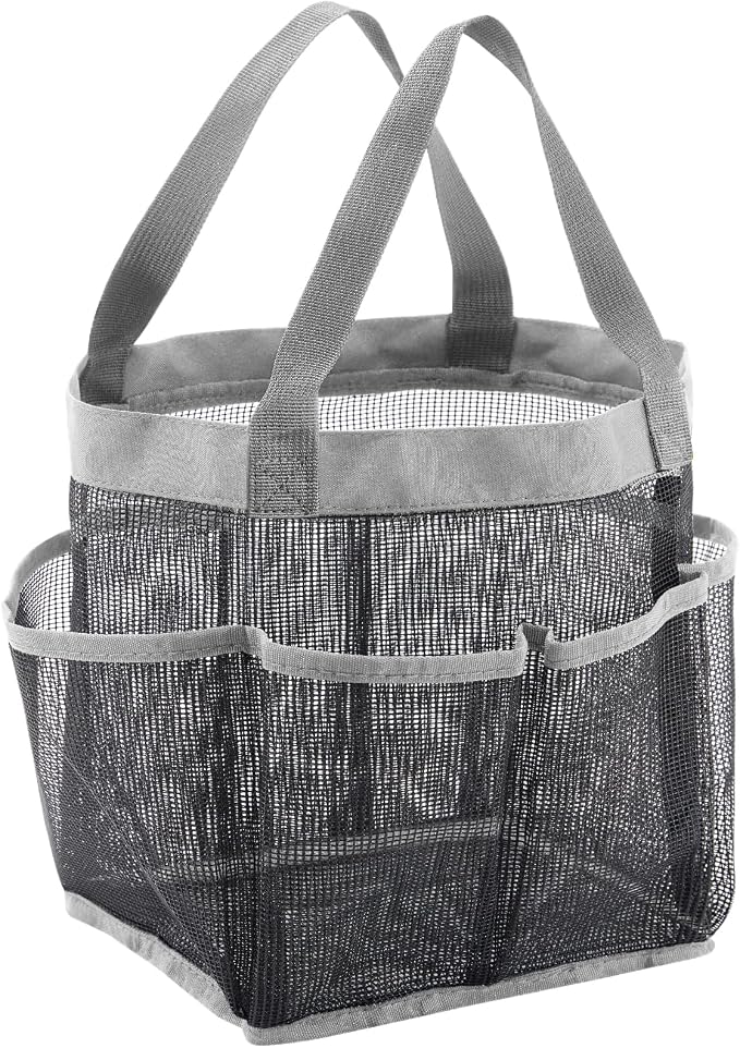 Lifewit Mesh Shower Caddy Portable for College Dorm Room Essentials with 7 Pockets, Freestanding Hanging Organizer Basket, Quick Dry Tote Bag for Camping, Bathroom, Beach, Travel, 1 Pack, Grey | 2 Handles, Freestanding, Quick Dry Tote Bag, 7 Pockets, f...