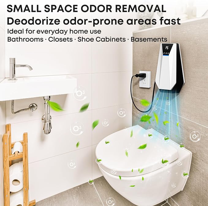 Ozone & Negative Ion, 99% Odor Eliminator for Strong Odors, Cat Litter Box Deodorizer, Air Ionizers for Dog Poop Odor Removal, for Toilet, Wardrobe, Shoe Closet, Garage, Room, Cabinet, White