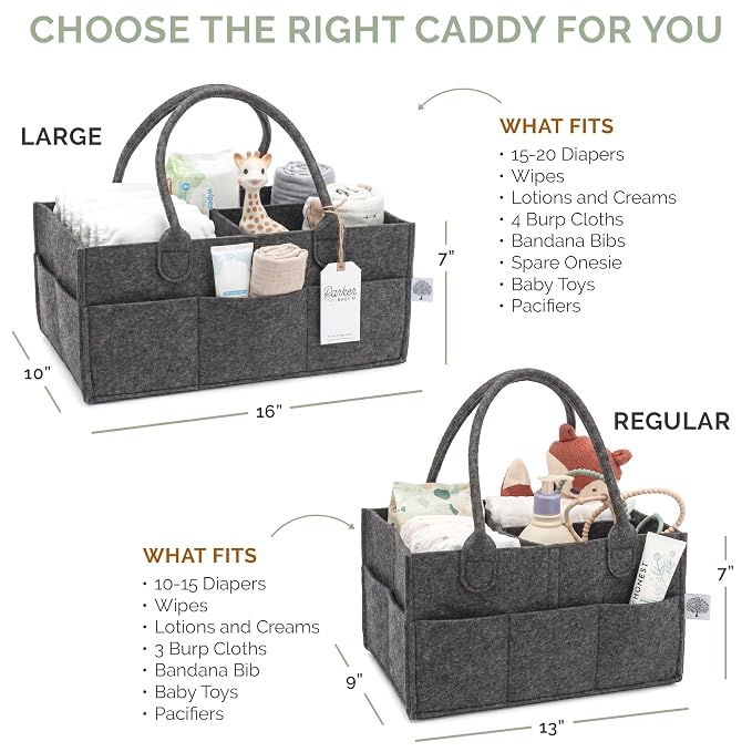 Parker Baby Co. Felt Diaper Caddy Organizer - Large, Charcoal | Portable nursery storage bin sorts diapers, wipes, bottles & baby essentials in home/car. Soft felt, foldable design 16x10x7"