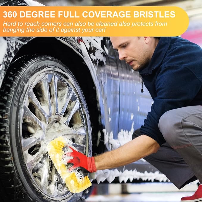 Tanlade 2 Pcs Car Wash Brush Heads Soft Bristle Flow Thru,10 Inch,Yellow (Pack of 2)