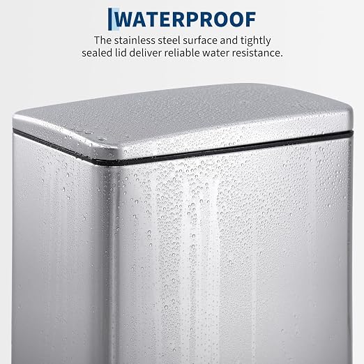Slim Narrow Kitchen Trash Can with Lid, 10L Stainless Steel Step Pedal Garbage Can, Soft Close & Stay Open Lid Design, Space Saving Trash Bin with Removable Inner Bucket for Kitchen, Bathroom,Sliver
