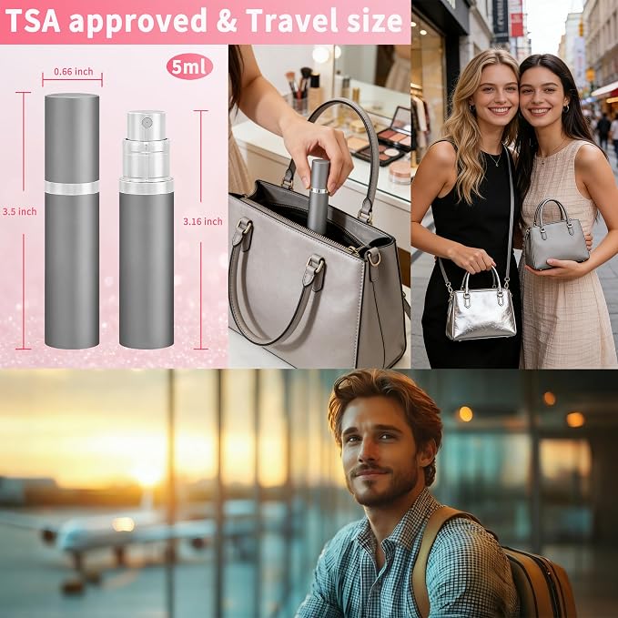 5ml Travel Perfume Atomizer Refillable, Mini Cologne Spray Bottle Empty, Perfume Spray Bottle, Fragrances Atomizer, Cologne Atomiser (Gray)