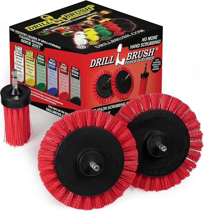 Drillbrush Hard Bristle Cleaning Brush for Crevices and Gaps - Outdoor | Drill Brush Attachments for Cleaning Brick and Cement - Fireplace Cleaner Brushes - Cemetery Headstone Cleaner Kit for Graves