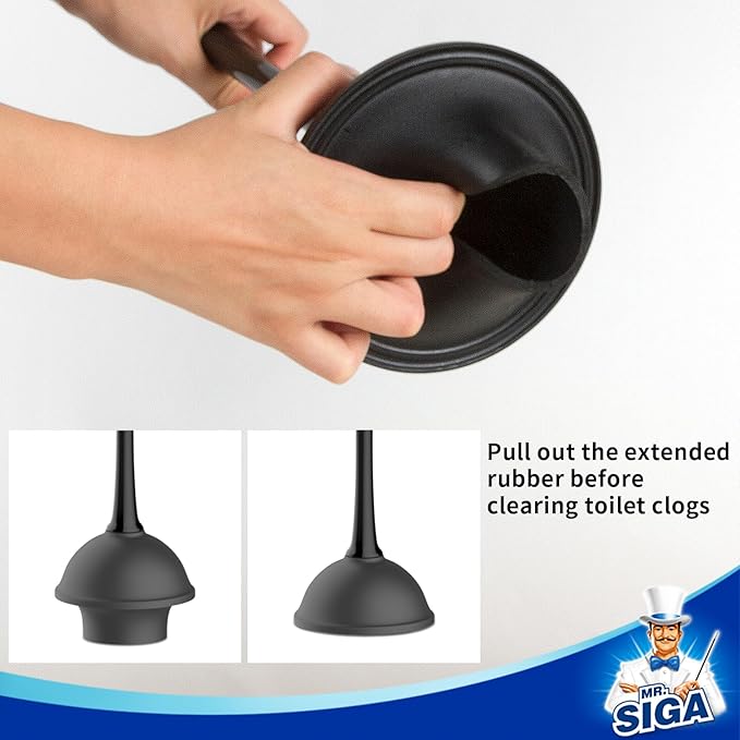 MR.SIGA Toilet Plunger and Brush Combo for Toilet Cleaning, Black, 2 Set | Heavy duty toilet brush and plunger set, toilet bowl brush and plunger with holder