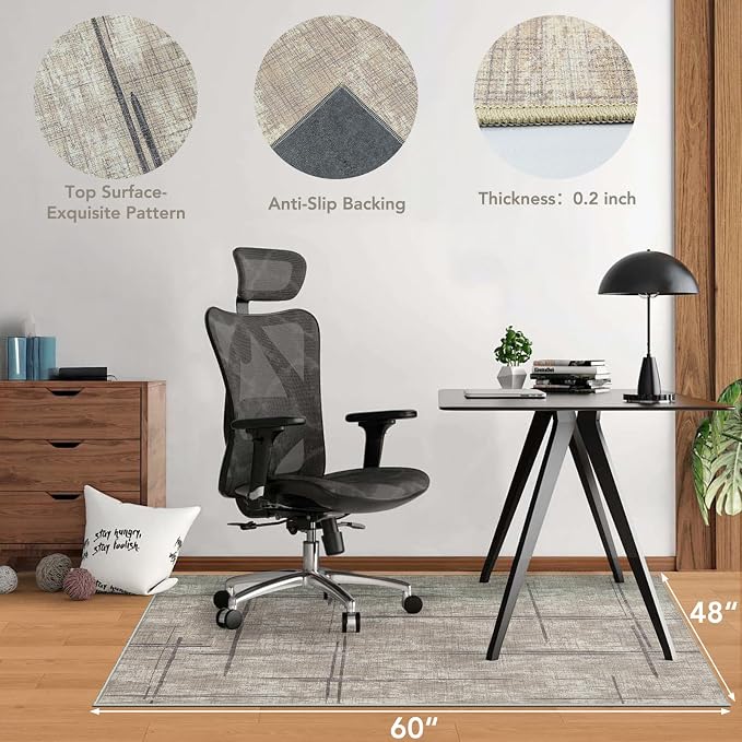 Office Chair Mat for Hardwood Floor&Tile Floor,48"X 60"-Khaki | Heavy Duty Desk Chair Mat for Hard Floors,Under Desk Rug for Rolling Computer Chair,Anti Slip,Low Pile Carpet Floor