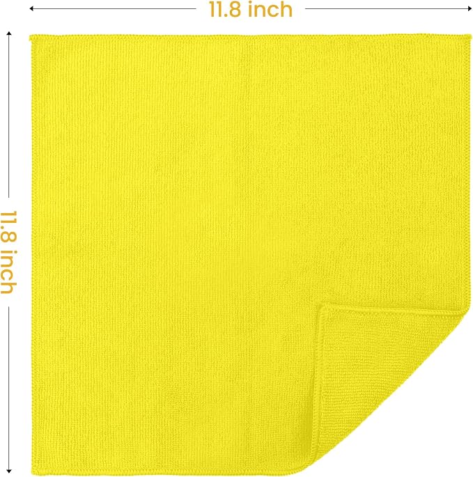 SIFANGKE Microfiber Cleaning Cloth, 12 Pack Yellow Cleaning Rags for Housekeeping, Reusable Microfiber Towels for Car, Kitchen, Bathroom and Household Cleaning Supplies, 11.8"X11.8"