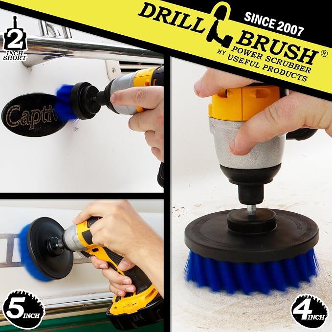 Kayak - Canoe - Yacht - Raft - Drill Brush - Boat Accessories - Fiberglass | Hull Cleaner - Cleaning Supplies - Pond Scum, Oil Residue, Weeds, Barnacles, Oxidation - Spin Brush Kit