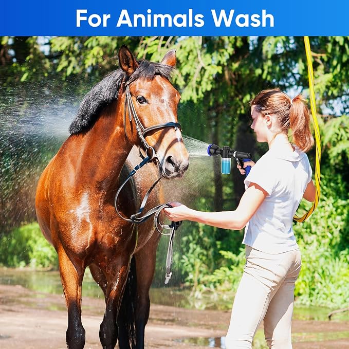 Pet Bathing Sprayer Kit,10 Spray Patterns, Adjustable Hose Wash Sprayer | with 4 to 8 Bars Foam Blaster,Suitable for Pet Washing, Car Cleaning and Garden Use with 1/2” Quick Connector