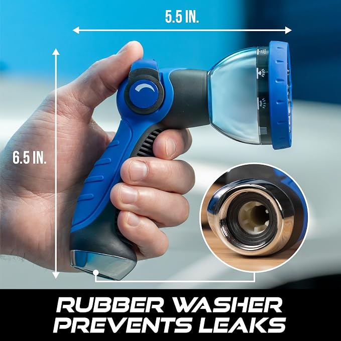 VIKING Hose Nozzle, 10 Spray Patterns, Thumb Control for Cars and Homes | Water Hose Nozzle, Adjustable Heavy Duty Thumb Control for Car Washing Kit, Watering Plants, Washing Pets, and Home Use