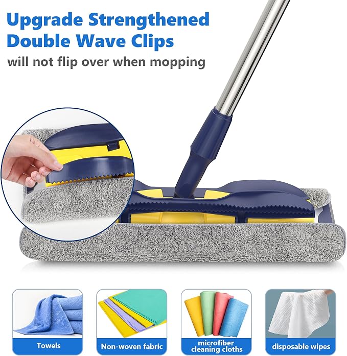 Microfiber Mops for Floor Cleaning: Flat Hardwood Floor Mop 4 Washable Pads | 59" Adjustable Handle, 360° Rotating Head, Commercial Dust Mop for kitchen Bathroom Tile Laminate Wood Vinyl Multi-surface