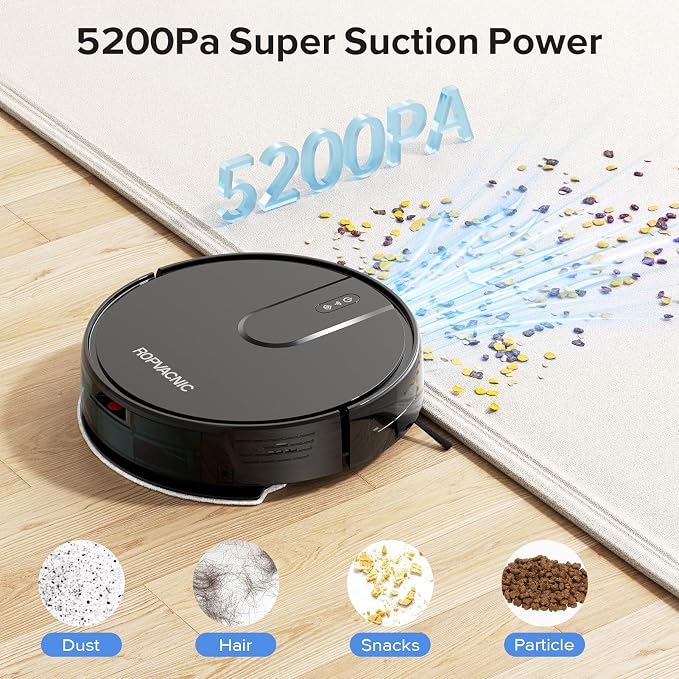 ROPVACNIC Robot Vacuum and Mop Combo 5200Pa Suction Robotic Cleaner | Self-charging, app control, personalized cleaning adjustments, advanced obstacle avoidance, suitable for home use