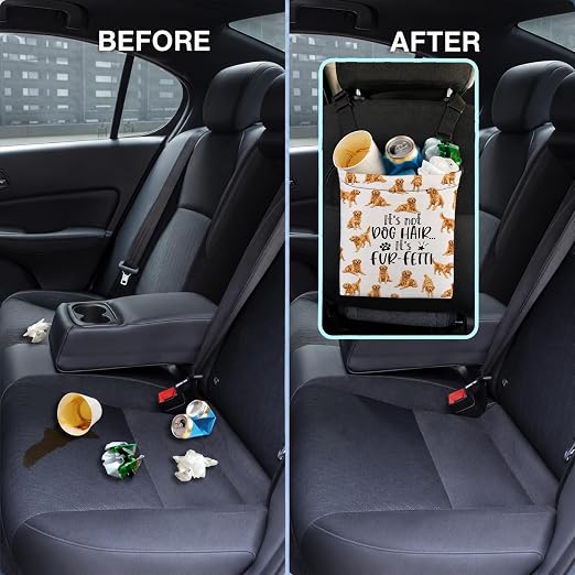 Golden Retriever Dog Car Trash Bag Hanging for Back Seat | Canvas Drawstring Car Garbage Bag with Adjustable Buckle Vehicle Trash Can,Golden Retriever Gifts for Women Men