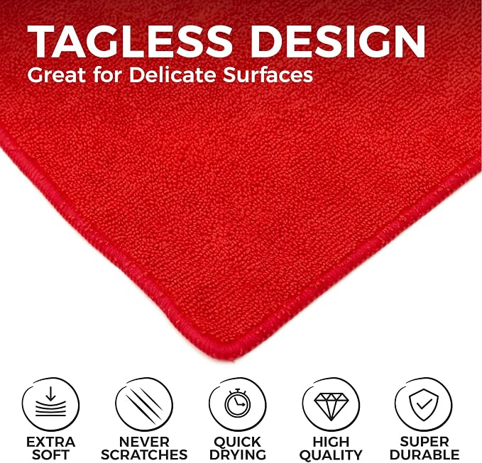 The Rag Company - All-Purpose Microfiber Terry Cleaning Towels - Commercial Grade, Highly Absorbent, Lint-Free, Streak-Free, Kitchens, Bathrooms, Offices, 300gsm, 16in x 16in, Red (12-Pack)