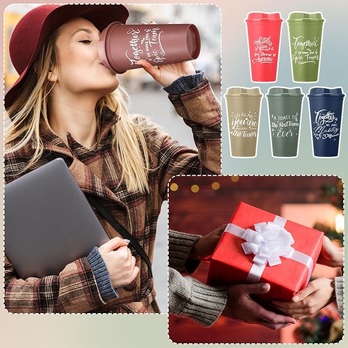 Pickmesh 15 Pcs Housekeeping Employee Appreciation Gifts Cups,Morandi Color | 16 oz Plastic Tumblers with Lids, Reusable Coffee Cups, Thank You Gifts, for Staff Volunteer Coworker Teacher