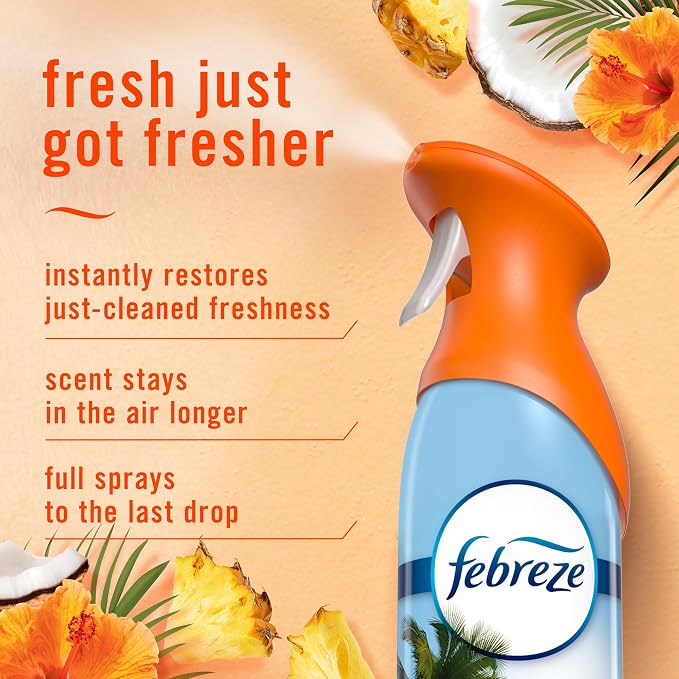 Febreze Air Mist, Air Freshener Spray, Odor Fighting Room Spray, Deodorizer for Home Bathroom Kitchen Office Apartment Dorm Room Classroom, Hawaiian Aloha, 8.1oz, 6ct