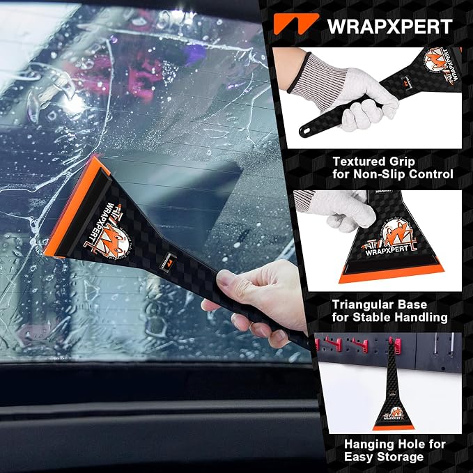 WRAPXPERT Window Tint Squeegee Car Front Window Tint Tools 11.8-inch Long Handle Rubber Scraper for Windshield/Rear Glass Deep Corner Reach Vehicle Tinting Kit