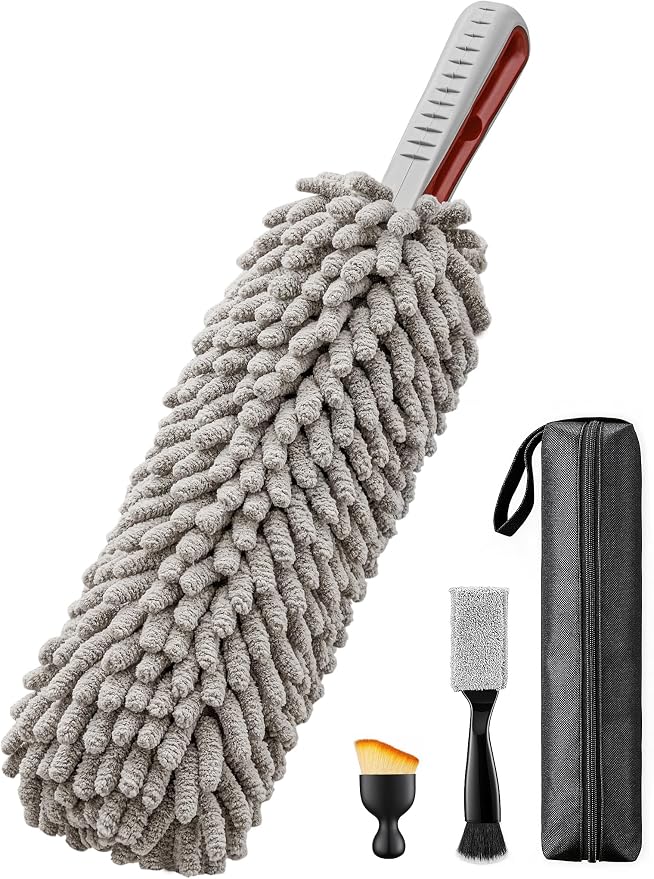 AstroAI Car Duster Kit, Microfiber Interior Cleaning Brush | High-Density, Soft on Screens, Washable & Quick-Dry, Kit with Detailing Brushes & Storage Bag, for Cars SUVs Home, Gray
