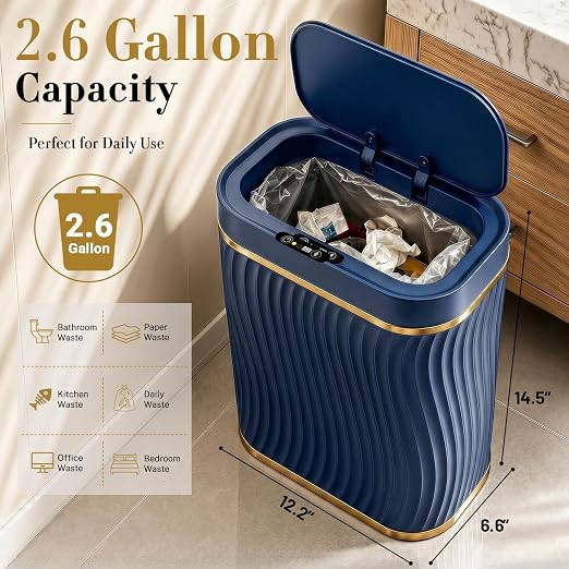 Ogikey Bathroom Small Trash Can with Automatic Touchless Lid, 2.6 Gallon Smart Garbage Can Narrow Waterproof Trash Bin for Bedroom, Office, Living Room
