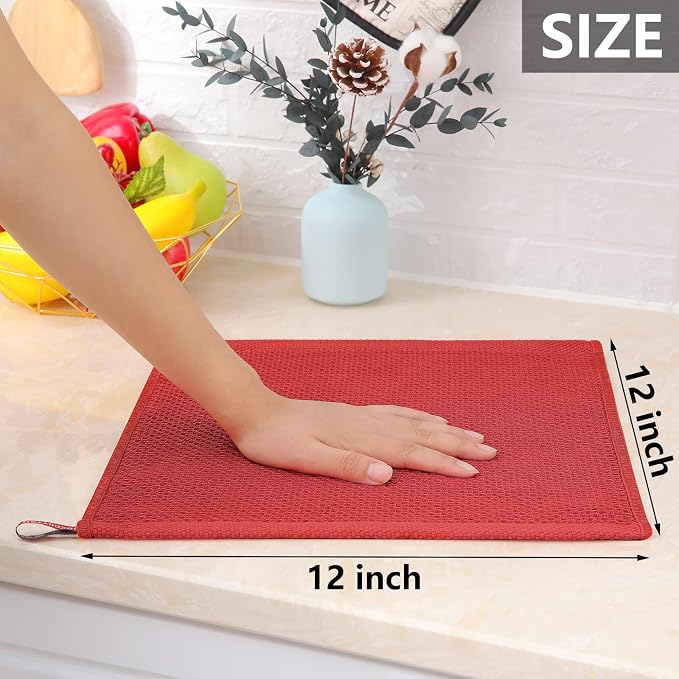 Homaxy 100% Cotton Waffle Weave Kitchen Dish Cloths 8-Pack, Brick Red | 12 x 12 Inches, Ultra Soft Absorbent Dish Towels, Quick Drying Dish Rags with Hanging Loop