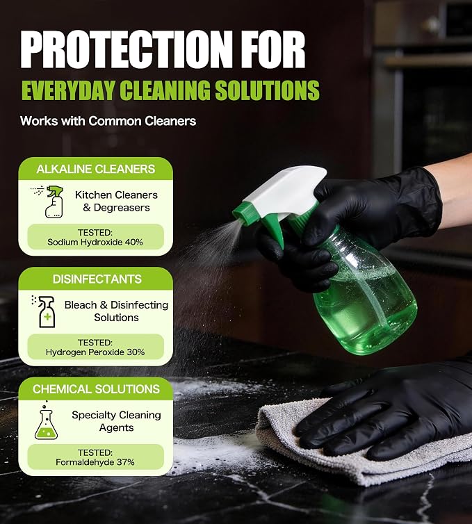 AnTools Food Safe Disposable Nitrile Gloves, Powder-Free, Textured Fingertips, Latex-Free, for Cooking, Food Prep, Cleaning, Pet Care, DIY, Black, Medium
