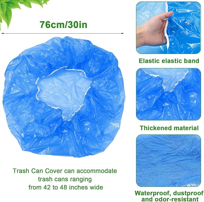 Yeaqee 12 Pcs Trash Can Covers Outdoor 90 Gallon Outside Extra Large Waste Container Cover Garbage Odor Smell Buster with Elastic Rubber Band Plastic Dustproof Cover for Household Kitchen Bin
