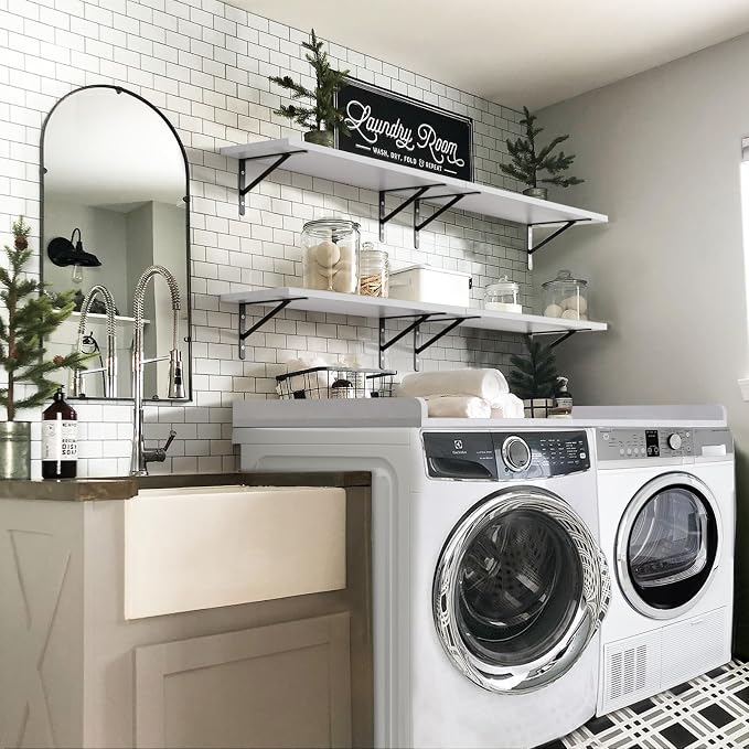 Washer Dryer Countertop, Melamine Countertop with Edge Rails - 27.5" Depth x 54" Width Laundry Room Organization, White Rock