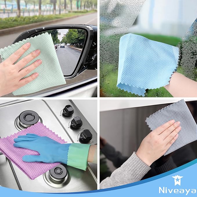 Niveaya 24 Pack Reusable Fish Scale Cloth, Microfiber Glass Cleaning Cloth | Quick Drying Polishing Cloth, Streak Free Lint Free Cleaning Rags for Glass Kitchen Window , Nano Magic Cleaning Towels