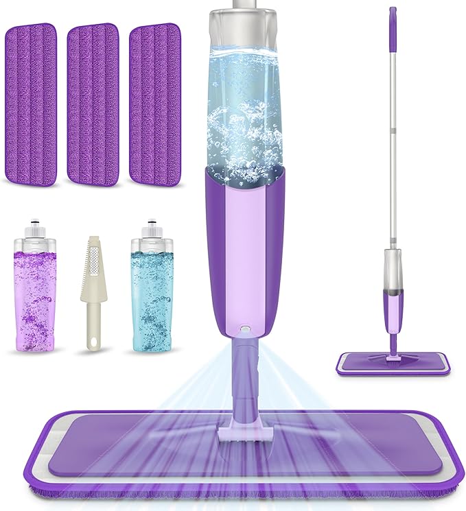 Spray Mops for Floor Cleaning: Hardwood Floor Mop with 2 Bottles Refillable | 3 Washable Pads for Swiffer PowerMop, 360° Swivel Head, Wet Mop Reusable, Commercial Dust Mop for Wood Laminate Ceramic Tiles