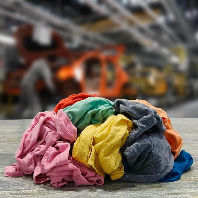 Recycled Multicolored Knit T-Shirt Rags, 4 lb Bag of Rags for Cleaning, Reusable & Multipurpose Cotton Rags for Wiping, Dusting, Polishing, Staining, Paint Spill Cleanup, and Home Use
