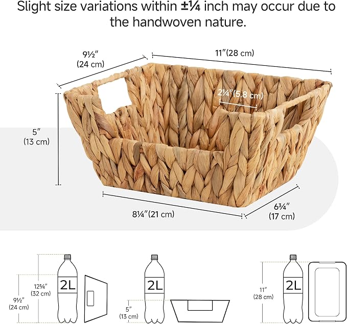 StorageWorks Wicker Storage Basket, Pantry Baskets, Water Hyacinth | Pantry Baskets for Patato and Onion Storage, Stackable Wicker Basket Organizer for Shelf, Woven Basket for Storage, 2-Pack