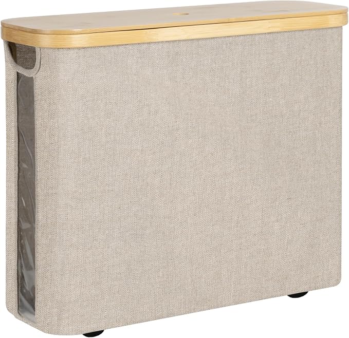 StorageWorks Toilet Paper Storage Basket with Bamboo Lid & Window | See Rolls at a Glance with Clear Window, Holds 12 Regular or 9 Mega Rolls for Bathroom Toilet Paper Storage, Brown