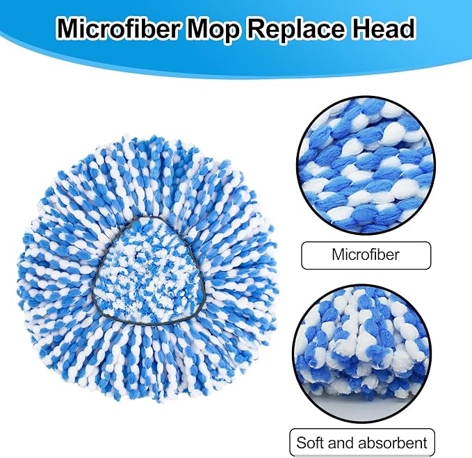 Spin Mop Handle Replacement for Ocedar, Mop Heads Replacements Compatible with RinseClean 2 Tank System,Include 2 Microfiber Mop Replace Heads,4 Section 30-58" Iron Mop Handle,1 Base and 1 Scrub Brush