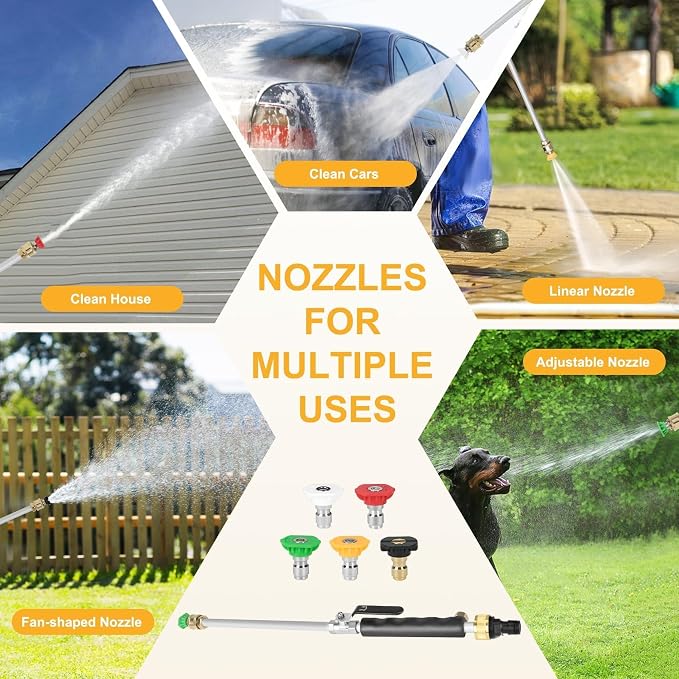 7-1 Jet Nozzle High Pressure Hose Nozzle for Patio, Car | High Pressure Power Washer Wand, Versatile Cleaning Tool, For Gutter, Patio, Car Wash, Gardening