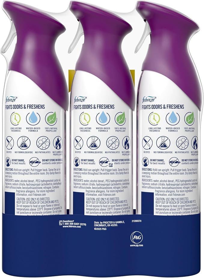 Febreze Air Mist, Air Freshener Spray, Odor Fighting Room Spray, Deodorizer for Home Bathroom Kitchen Office Apartment Dorm Room Classroom, Lilac Sunrise Scent, 8.1oz (Pack of 3)