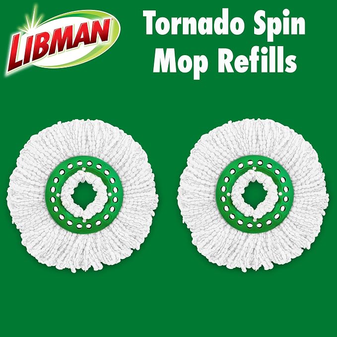 Libman Tornado Spin Mop Refill Microfiber Heads, 2 Pack | Microfiber replacement heads for Libman Tornado Spin Mop System; case pack of 2.