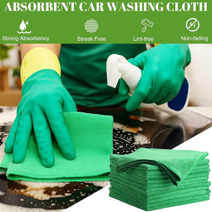 Nuenen 140 Pcs Microfiber Cleaning Cloths for Cars Ultra Absorbent Car Towels Drying Reusable Cleaning Supplies House Kitchen Window Microfiber Towel (Green,16 x 16 Inch)