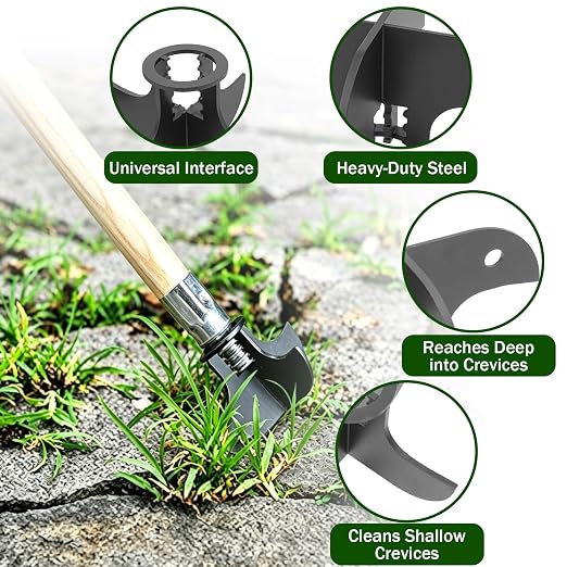 Weeding and Crevice Cleaning Tool, Fits Standard Push Broom Poles, 3PCS | Compatible with Standard Paint Handles,Clean Weeds and Dirt from Driveways, Patios, and Deck Gaps with Ease