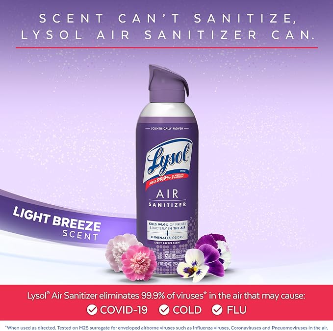 Lysol Air Sanitizer Spray, Air Freshener Alternative, Light Breeze 3-Pk | Lysol Scented Air Sanitizing Room Spray, Bacterial Odor Eliminator, Home, Office, Classroom, Toilet, & Bathroom Spray, 10 oz