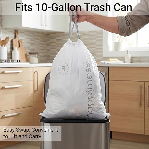 happimess 20-Count Unscented 5.3 Gal Trash Bags, Clear, Pack of 4 | Kitchen Can Liners, Drawstring, Heavy Duty LDPE Plastic, Tear-Resistant, Recyclable, Custom Fit