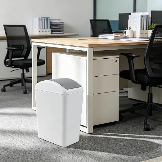 4.5 Gallon Plastic Swing Top Slim Trash Can, Garbage Bin with Lid | Gray Swing Lid Garbage Can, Small Wastebasket