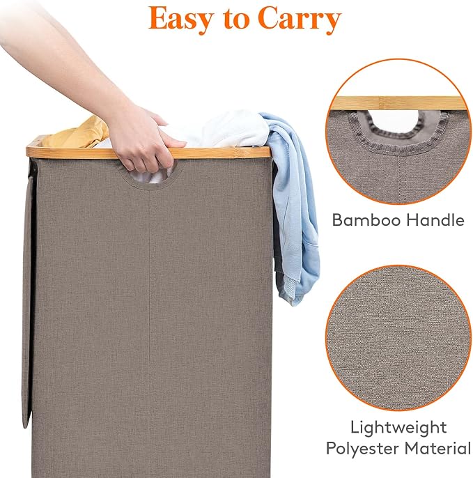 Lifewit 105L Laundry Basket with Lid, Clothes Hampers for Laundry with Handles and A Removable Bag, Large Foldable Laundry Hamper for Bedroom, Bathroom, Dorm, Laundry Room, Brown